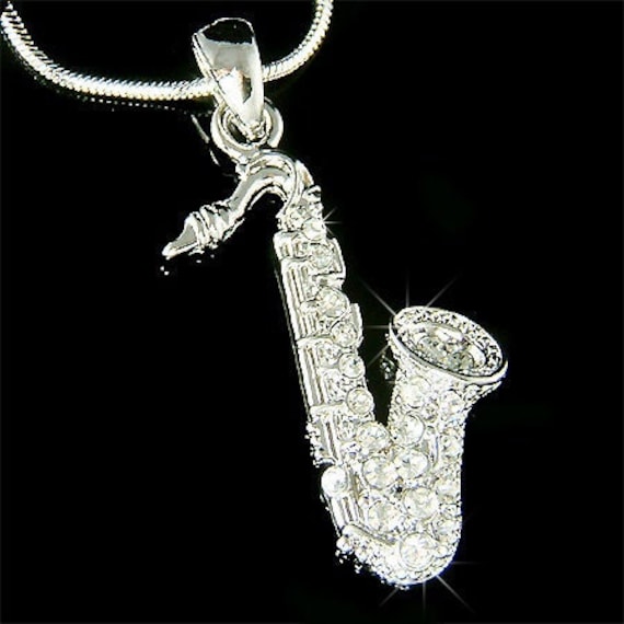 Swarovski Kristall Tenor Alto Sax Saxophon Musik Musikinstrument Halskette Unisex Frauen Schmuck Musiker Beste Freunde Weihnachtsgeschenk Neu von Kashuen