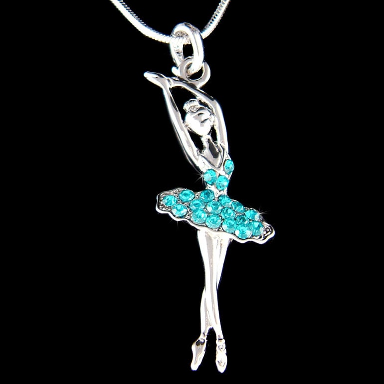 Swarovski Kristall Türkis Blau Ballerina Halskette Ballett Tanz Mädchen Tänzerin Tanzen Schmuck Weihnachten 14 15 16 18 20 25 Geburtstag Geschenk von Kashuen