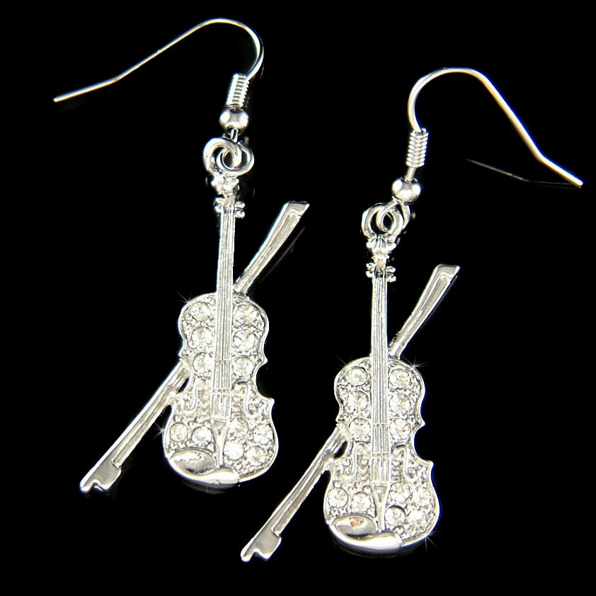 Swarovski Kristall Geige Viola Cello Charme Musik Musikinstrument Ohrringe Sterling Silber Schmuck Weihnachten Freunde Orchester Geschenk von Kashuen