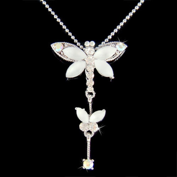 Swarovski Kristall Weiß Dragonfly Butterfly Prom Halskette Schmuck Weihnachten 18. 19. 20. 25. 30. 35. 40. 50. 60. 70. Geburtstagsgeschenk von Kashuen