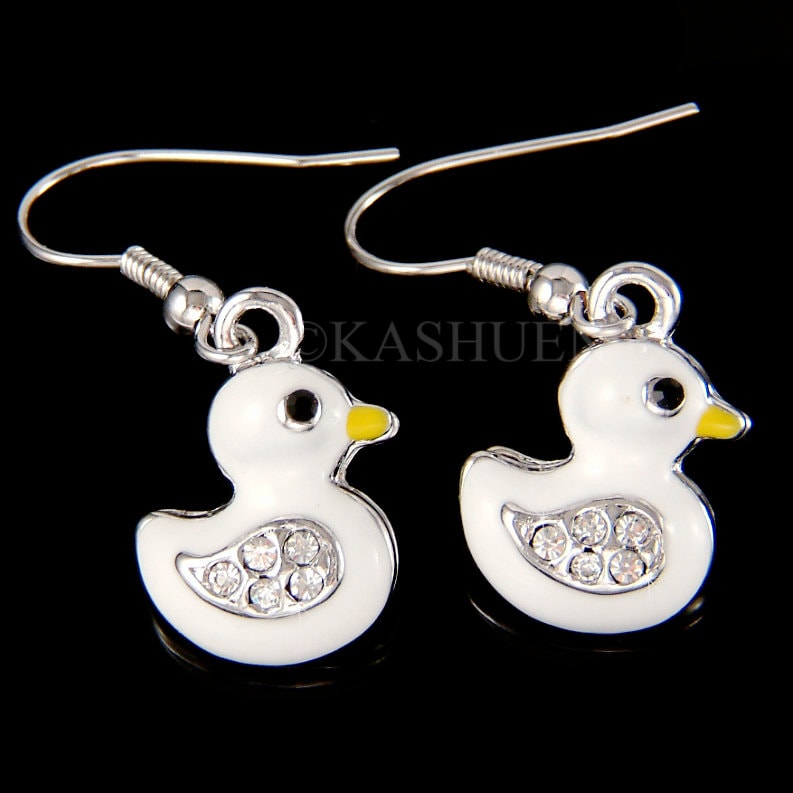 Swarovski Kristall Weiß Gummi Ente Enten Ducky Quacksalber Charm Anhänger Baumeln Ohrringe Niedlich Weihnachten Freunde Geburtstagsgeschenk von Kashuen