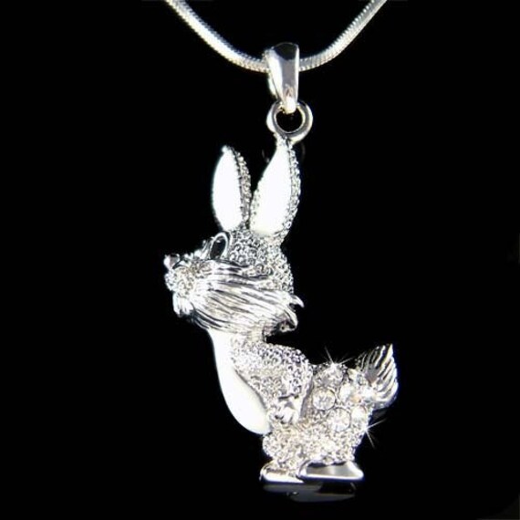 Swarovski Kristall Weiß Hase Osterhase Halskette Mädchen Schmuck Weihnachten 12. 13. 14. 15. 16. 17. 18. Geburtstag Geschenk von Kashuen