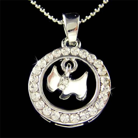 Swarovski Kristall Westie Scottish Hund Halskette, Scottie Welpen Runder Kreis Anhänger Tier Schmuck, Kette Weihnachten 13.16 Geburtstagsgeschenke von Kashuen