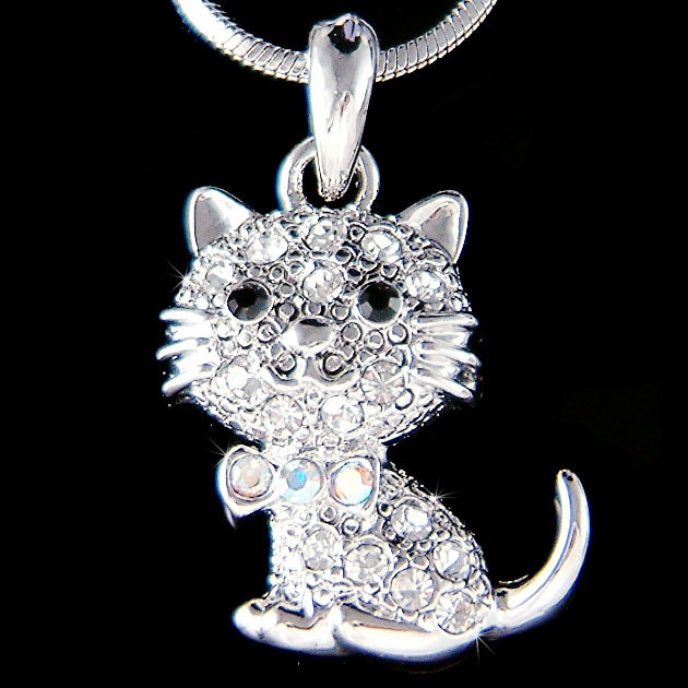 Swarovski Kristall Zierliche Kitty Katze Halskette, Kätzchen Anhänger, Haustier Charme, Tier Kette Schmuck Mädchen Miauen Weihnachten 9 13 von Kashuen
