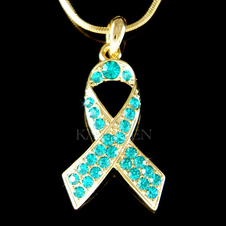 Türkisblaue Swarovski Kristall-Eierstockkrebs-Band-Goldhalskette, Anti-Mobbing, Sexuelle Übergriffe, Myasthenia Gravis Angststörungen von Kashuen