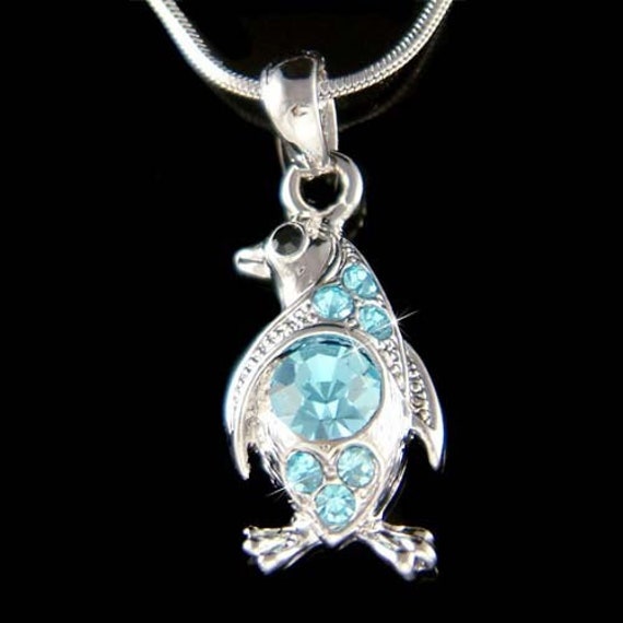 Zierliche Halskette Mit Swarovski-Kristallen in Aquablau, Antarktis-Galápagos-Pinguin, Schmuck, Geburtstagsgeschenk, Beste Freundin, Niedliches von Kashuen