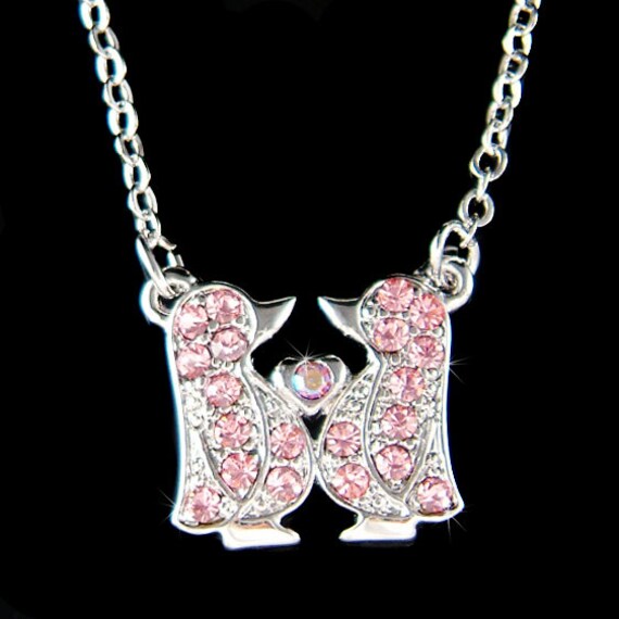 Zierliche Rosa Pinguin-Halskette Mit Swarovski-Kristallen, Mutter, Tochter, Schwestern, Tierliebhaber, Herz, Liebe, Familie, Süßes Geschenk Zu von Kashuen