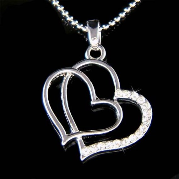 Zierliche Swarovski Kristall Double Clear Cut Out Herz Halskette Love Cute Schmuck Weihnachtsliebhaber 9. Geburtstag Geschenk Fit European von Kashuen