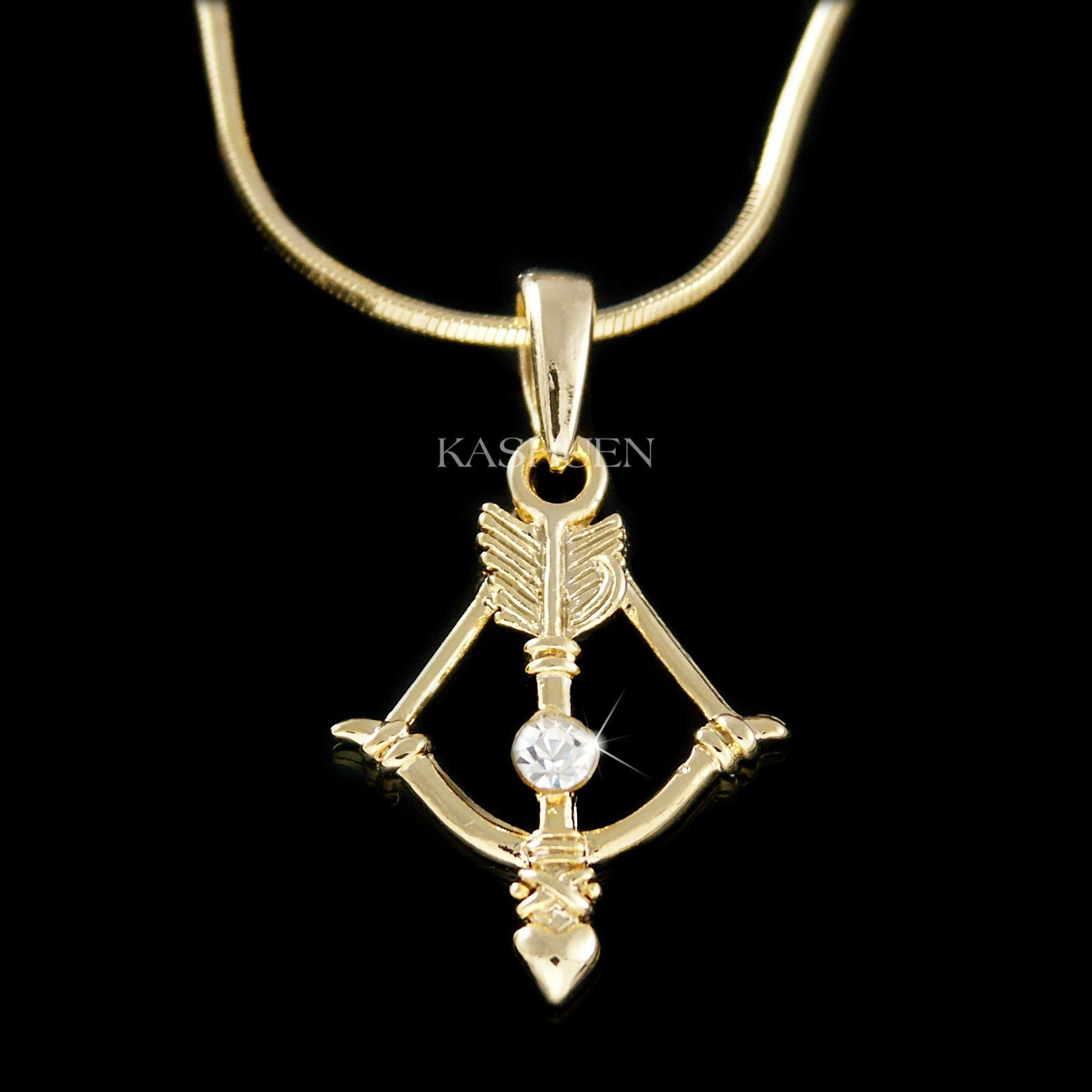 Zierliche Swarovski Kristall Gold Cupid Bogen Und Pfeil Anhänger Halskette Love Girls Damen Schmuck Unisex Herren Son Archery Lover Weihnachten von Kashuen