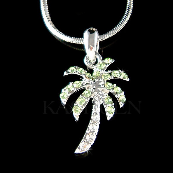 Zierliche Swarovski Kristall Grün Hawaii Urlaub Palme Halskette Kokosnuss Braut Strand Hochzeit Schmuck 30 Geburtstag Weihnachtsgeschenke von Kashuen