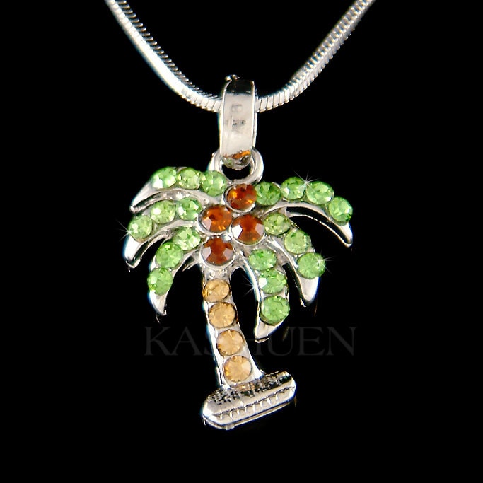 Zierliche Swarovski Kristall Hawaii Urlaub Grün Palme Braun Kokosnuss Braut Strand Hochzeit Halskette Schmuck Brautjungfern Geschenk Neu von Kashuen