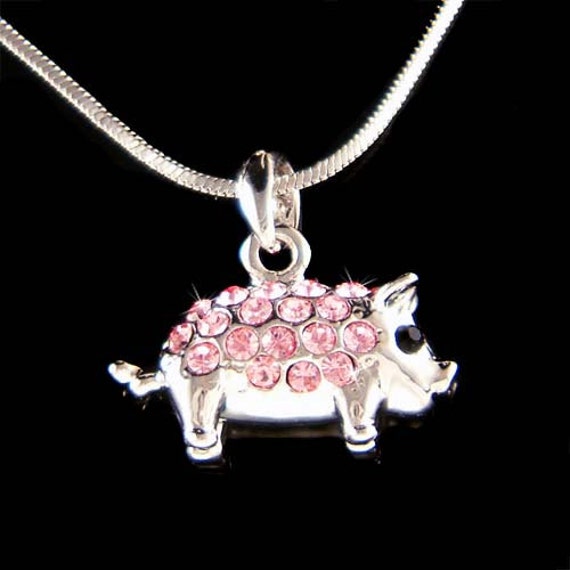 Zierliche Swarovski Kristall Pink 3D Doppelseitig Niedliche Schwein Schweinchen Ferkel Halskette Armband Charm Weihnachten 6. 7. 8. 9. 10. 13 von Kashuen