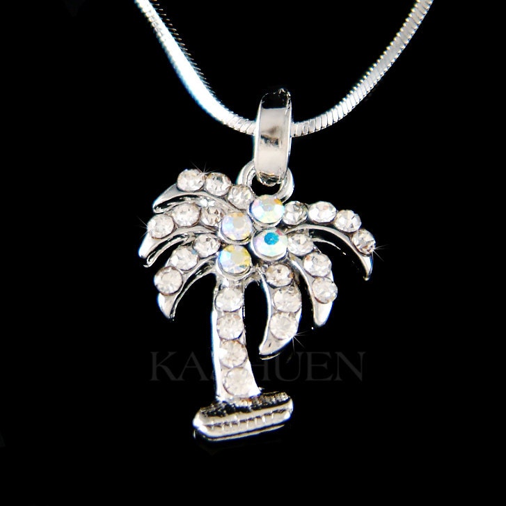 Zierliche Swarovski-Kristalle, Hawaii-Urlaub, Palme, Kokosnuss, Hawaii, Braut, Strand, Hochzeit, Halskette, Schmuck, Brautjungfern von Kashuen