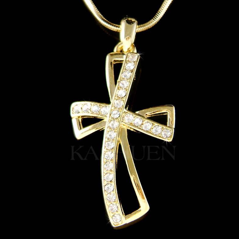 stilvolle, Moderne Infinity-Kreuz-Halskette Mit Swarovski-Kristallen, Kommunion, Jesus Christus, Gott, Herr, Religiöser Goldschmuck von Kashuen