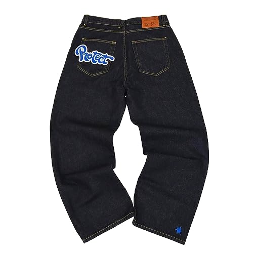 Baggy Jeans Herren Y2k mit Print Hip Hop Baggy Star Cargo Jeans Pants Breite Hose mit Schrift Vorne, Baggy Loose Fit Schwarz Jeanshose Hosen Freizeithose für Jungs Männer von Kashyke