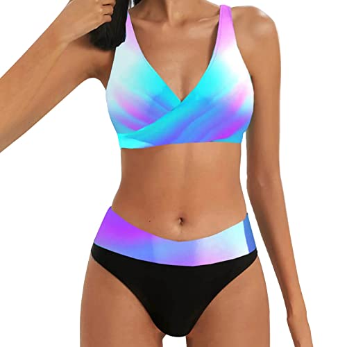 Bikini Damen Set Bauchweg Push Up High Waist Bikini-Sets Bademode Große Größen Sexy Bauch Weg Bikini Oberteil Große Brüste Triangel Bikinihosen Zweiteiler Neckholder Bandeau mit Bügel Swimming Suits von Kashyke