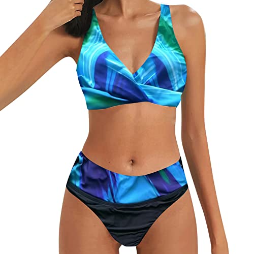 Bikini Damen Set Bauchweg Push Up High Waist Bikini-Sets Bademode Große Größen Sexy Bauch Weg Bikini Oberteil Große Brüste Triangel Bikinihosen Zweiteiler Neckholder Bandeau mit Bügel Swimming Suits von Kashyke