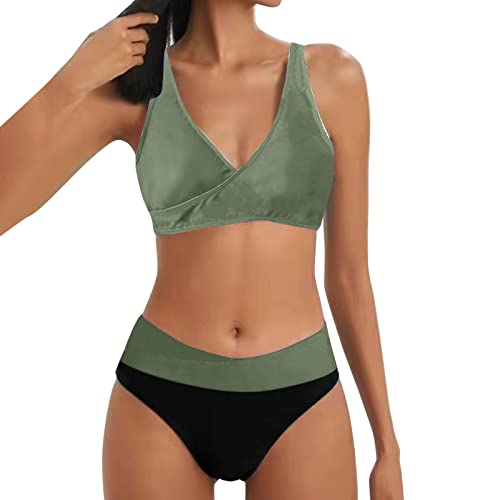 Bikini Damen Set Bauchweg Push Up High Waist Bikini-Sets Bademode Große Größen Sexy Bauch Weg Bikini Oberteil Große Brüste Triangel Bikinihosen Zweiteiler Neckholder Bandeau mit Bügel Swimming Suits von Kashyke