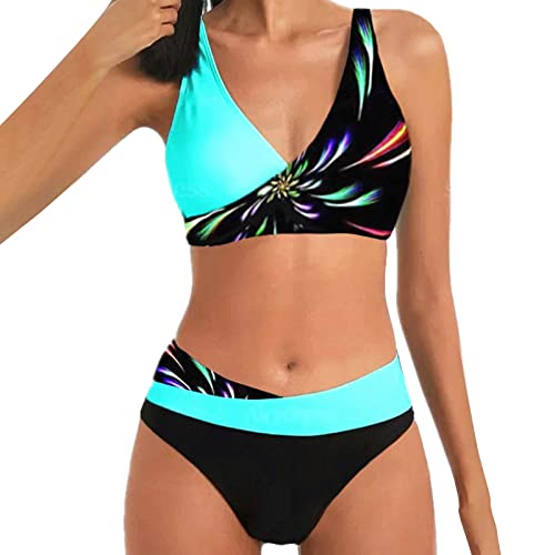 Bikini Damen Set Bauchweg Push Up High Waist Bikini-Sets Bademode Große Größen Sexy Bauch Weg Bikini Oberteil Große Brüste Triangel Bikinihosen Zweiteiler Neckholder Bandeau mit Bügel Swimming Suits von Kashyke