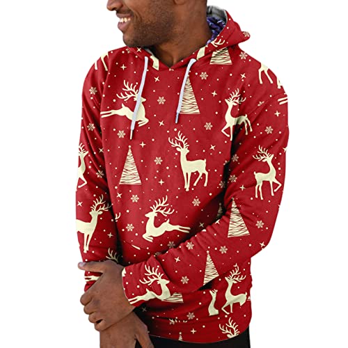 Christmas Sweater Herren Baumwolle Rentier Druck Weihnachtspullover Lustig Weihnachts Hoodie Weihnachtspulli Männer Funny Weihnachts Pullover Weihnachten Kapuzenpullover Sweatshirt von Kashyke