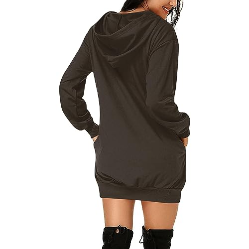 Damen Hoodie Langarm Sweatshirts Pulloverkleid mit Kapuze Kapuzenpullover Lang Kleid Sweatkleid Casual Minikleid mit Taschen Langarm Hoodie Sweatshirt Kapuzenpullover Casual Mini Kleid von Kashyke