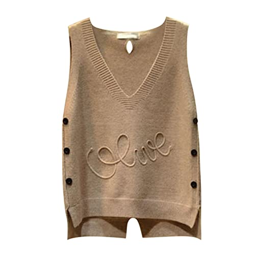 Kashyke Damen Pullunder Schwarz Weiss Grau Beige Frauen Ärmellose Strickweste Weste Kurz Strick Weste V-Ausschnitt Knöpfe Strickpullunder Frühling Winter Pullunder Für Damen Baumwolle Polunderdamen von Kashyke