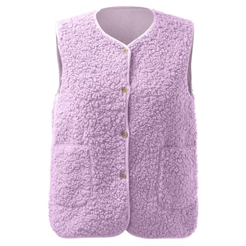 Fellweste Damen Fleeceweste Plüschweste Kunstfell Teddy Fleece Weste mit Taschen Herbst Winter Outdoor Soft Warm Daunenweste Steppweste Bequem Ärmellos Weste aus Teddyfell Klassischer Passform von Kashyke