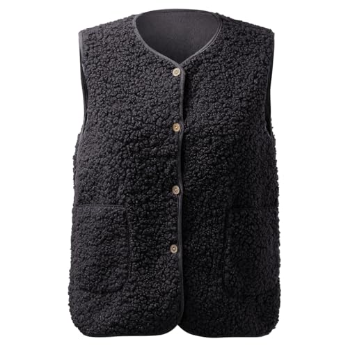 Fellweste Damen Fleeceweste Plüschweste Kunstfell Teddy Fleece Weste mit Taschen Winter Outdoor Soft Warm Daunenweste Steppweste Bequem Ärmellos Weste aus Teddyfell Klassischer Passform von Kashyke