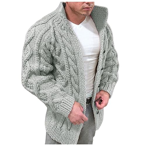 Grobe Strickjacke,Herbst Winter Wolle Pullover Ohne Kapuze Grobe Warm Schalkragen Herrenstrickjacke Schwarz Wolle Kaschmir Cardigan Wolle Strickjacken Strickmantel mit Knöpfe Langen Ärmeln von Kashyke