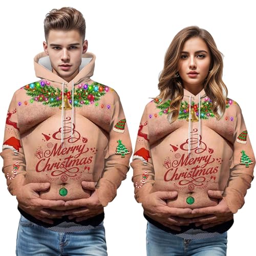 Hässliche Weihnachtspullover Pärchen Lustig Set Partnerlook Weihnachten Pullover Ugly Christmas Sweater Für Damen Herren Partner Hässlicher Funny Weihnachtspulli Paare Rot Grün 3XL 4XL 5XL von Kashyke
