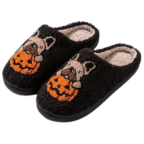 Halloween Hausschuhe, Halloween Slippers, Halloween Hausschuhe Damen Herren Kürbis Hausschuhe Katze Plüsch Slipper Winter Weicher Bequeme Pumpkin Slippers mit Spinnennetz Geist Skelett Bedruckte von Kashyke