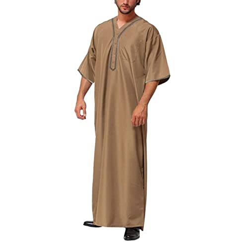 Herren Kaftan Kurz Sommer Islam Muslim Druck Robe Baumwolle Leinen Bunt Arabische Islamische Kleidung Indisch Muslimische Afrika Dubai Kaftan für Männer Übergröße 4XL 5XL von Kashyke