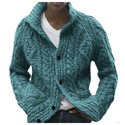 Herren Strickjacken,Herbst Winter Wolle Pullover Ohne Kapuze Grobe Warm Schalkragen Herrenstrickjacke Schwarz Wolle Kaschmir Cardigan Wolle Strickjacken Strickmantel mit Knöpfe Langen Ärmeln von Kashyke