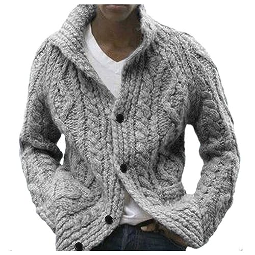 Herrenstrickjacke,Herbst Winter Wolle Pullover Ohne Kapuze Grobe Warm Schalkragen Herrenstrickjacke Schwarz Wolle Kaschmir Cardigan Wolle Strickjacken Strickmantel mit Knöpfe Langen Ärmeln von Kashyke