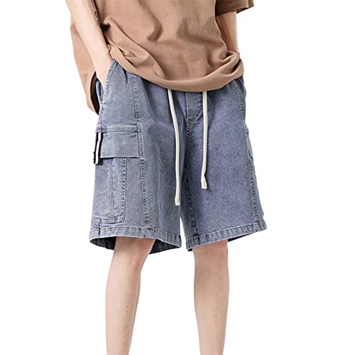 Jeans Shorts Herren Baggy Jeanshorts Sommer Kurze Jeanshose Jorts Baggy Y2k Shorts Breite Kurze Jeans Stretch Denim Shorts Hip Hip Leichte Sommerjeans Jeans Kurze Hose Baggy-Jeans für Männer Blau 7XL von Kashyke