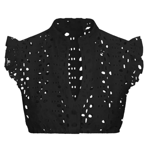 Kashyke Dirndl Bluse Damen Schwarz Spitze Dirndlbluse Hochgeschlossen Schwarze Weiße Kurzarm Dirndlblusen für Damen Elegante Flügelärmel V Ausschnitt Dirndl Blusen Baumwolle Frauen Oktoberfest Bluse von Kashyke