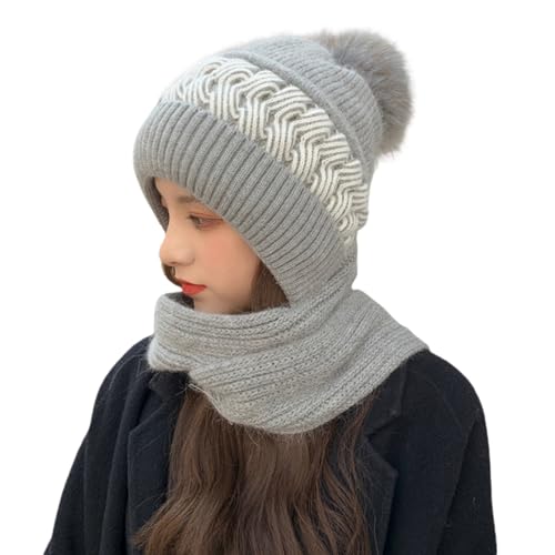 Kashyke Kapuzenschal Damen Winter Schal mit Kapuze Schalmütze Mützenschal Kaputzenschal Frauen Winddichte Pullovermütze Winter Warm Strick Mütze mit Schal Mütze Wintermütze 2 In 1 (Grau-2) von Kashyke