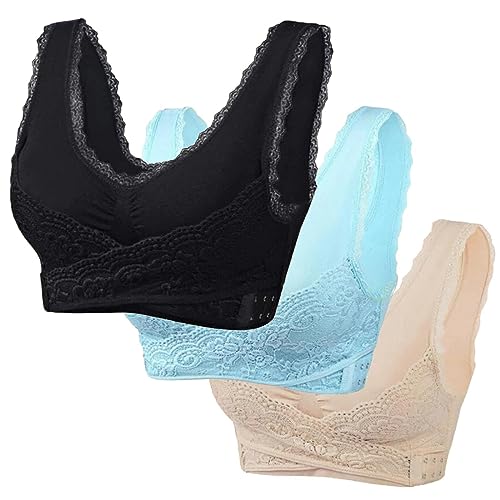 Kashyke Korsett BH,Comfy Corset Bra Front Cross Side Buckle Lace Bras,Colreet BH zum Abnehmen, 3PCS/2PCS Seitlicher Kreuzschnalle und Spitzen-BHS von Kashyke