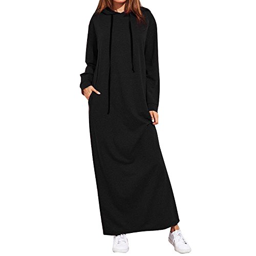 Kashyke Pulloverkleid Damen Maxi Hoodie Kleid Sweatkleid mit Tunnelzug Longshirt V-Ausschnitt Kapuzenpullover Maxikleid Langarm Einfarbig Winterkleid Long Pullikleid Lose Freizeitkleider Winter von Kashyke