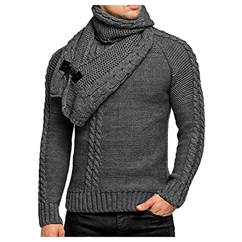 Kashyke Schalkragen Pullover Herren Strick Winterpullover Warm Wollpullover Herrenpullover Strickpullover Modern Strickpulli Langarm Slim Fit Schwarz Business Casual Vintage Rollkragenpullover von Kashyke