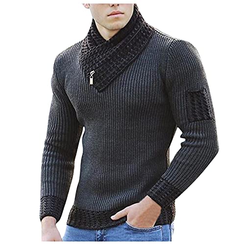 Kashyke Schalkragen Pullover Herren Strick Winterpullover Warm Wollpullover Herrenpullover Strickpullover Modern Strickpulli Langarm Slim Fit Schwarz Business Casual Vintage Rollkragenpullover von Kashyke
