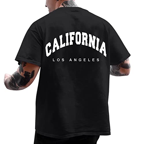 Oversized Tshirt Herren Backprint T Shirt Oversize Männer Y2k Lila Schwarz Weiß Blau Coole Mode Gym Oberteil T-Shirts für Herren mit Druck Shirt Sommer Kurzarm T Shirts Streetwear T-Shirt L XL XXL 3XL von Kashyke