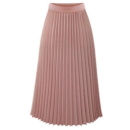 Plisseerock Damen Midi Lang Elegant Faltenrock Damen Sommer Boho Faltenrock Elastisch Chiffon Rock Lang Strandrock Rosa S von Kashyke