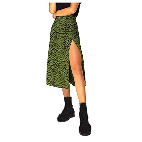 Rock Damen Sommer Elegant Sommerrock mit High Schlitz Sexy Leo Muster Strandrock Freizeitrock Mode Schlitzwickel Rock Hoher Taille Elegant Elastischer A Linie Lang Rock Midirock Boho Schwarz L von Kashyke