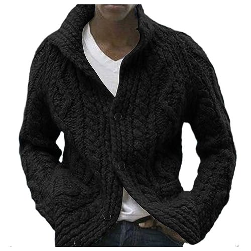 Strickjacke Herren mit Kragen,Herbst Winter Wolle Pullover Ohne Kapuze Grobe Warm Schalkragen Herrenstrickjacke Schwarz Wolle Kaschmir Cardigan Wolle Strickjacken Strickmantel mit Knöpfe Langen Ärmeln von Kashyke