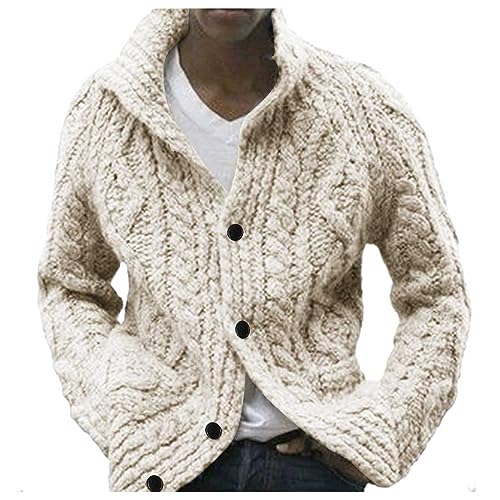 Strickjacke Männer,Herbst Winter Wolle Pullover Ohne Kapuze Grobe Warm Schalkragen Herrenstrickjacke Schwarz Wolle Kaschmir Cardigan Wolle Strickjacken Strickmantel mit Knöpfe Langen Ärmeln von Kashyke