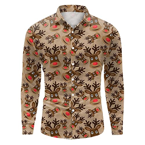 Weihnachtshemd Herren Langarm Lustig Christmas Hemd Ugly Button Up Xmas Hemd Weihnachts Herrenhemd 3XL Baumwolle Weihnachten Hemd Slim Fit Rentier Freizeithemd Christmas Shirt Männer von Kashyke