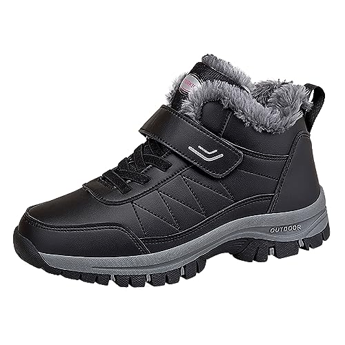 Winterschuhe Herren Warm Gefütterte Winter Schneestiefel Trekkingschuhe Wanderhalbschuhe Winterboots Rutschfest Outdoor mit Klettverschluss Gummistiefel Lederstiefel Wasserdicht Winter Stiefel 42 von Kashyke