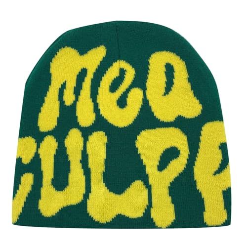 Y2k Beanie Mütze Herren Damen Teenager Y2k Cap Winter Knit Skater Beanie Mütze Hip Hop Strickmützen Baumwolle Spider MEA Culpa Printed Y2k Beanie Cap Hat Pink Harajuku Fashion von Kashyke