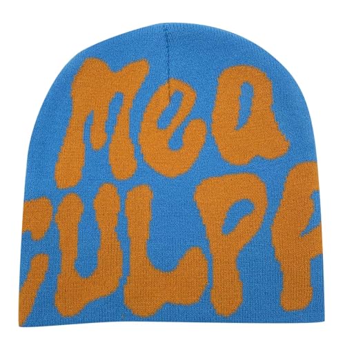 Y2k Beanie Mütze Herren Damen Teenager Y2k Cap Winter Knit Skater Beanie Mütze Hip Hop Strickmützen Baumwolle Spider MEA Culpa Printed Y2k Beanie Cap Hat Pink Harajuku Fashion von Kashyke